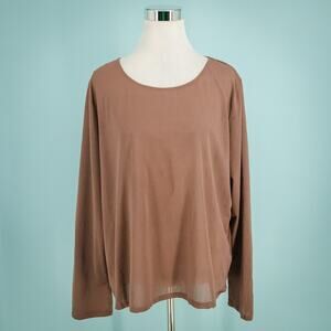 Chalet Size XL Brown Andrea Crew Scoop Neck Long Sleeve Boxy Artsy Lagenlook Top
